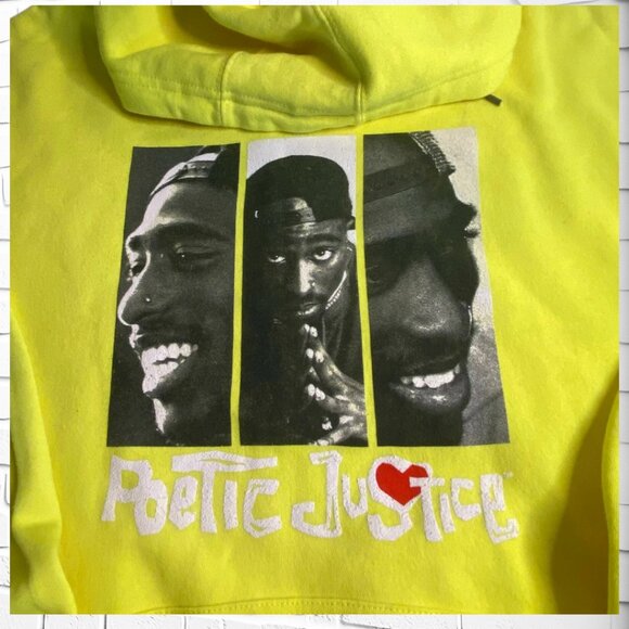 Vintage Tupac "Poetic Justice" oversized hoodie yellow size Mens 2XL - Picture 3 of 4